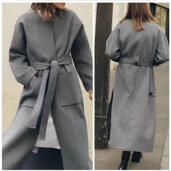 NWT ZARA Double-Faced Wool Blend Coat Grey SZ M-L - Picture 13 of 14